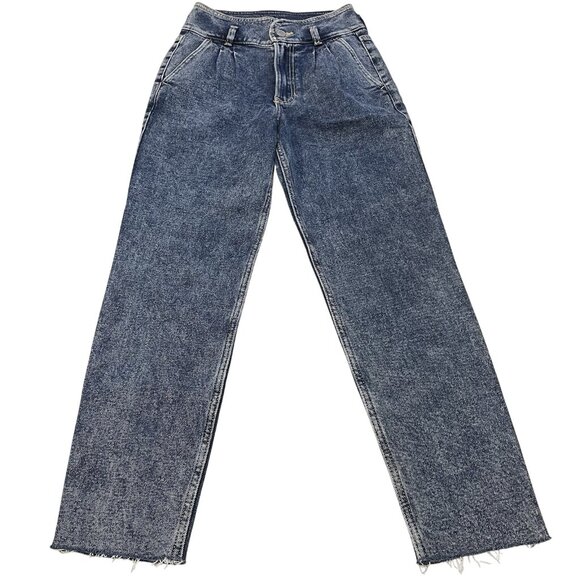 Hollister Denim - Hollister Mom Jeans Womens 00 Ultra High Rise Denim Baggy Raw Hem Distressed 90s